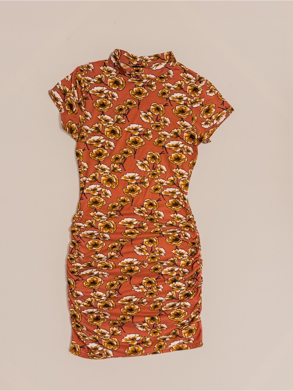 1990's Vintage Orange Floral High Neck Bandage Dress